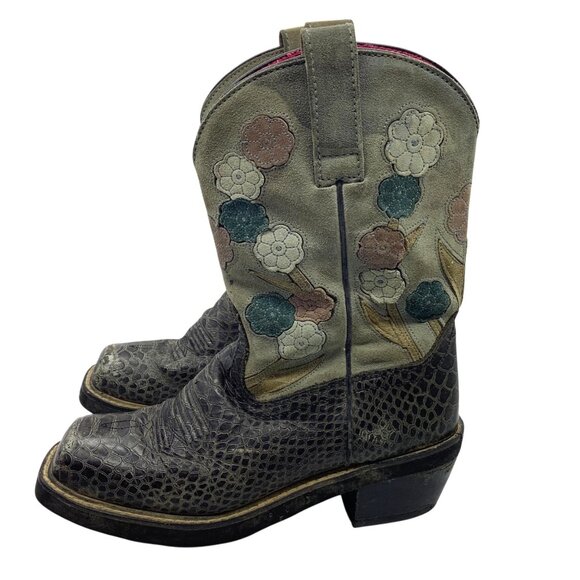 Ariat Women Western Boots 7.5 Snakeskin Leather Upper Embroidered Floral Design - Picture 2 of 6